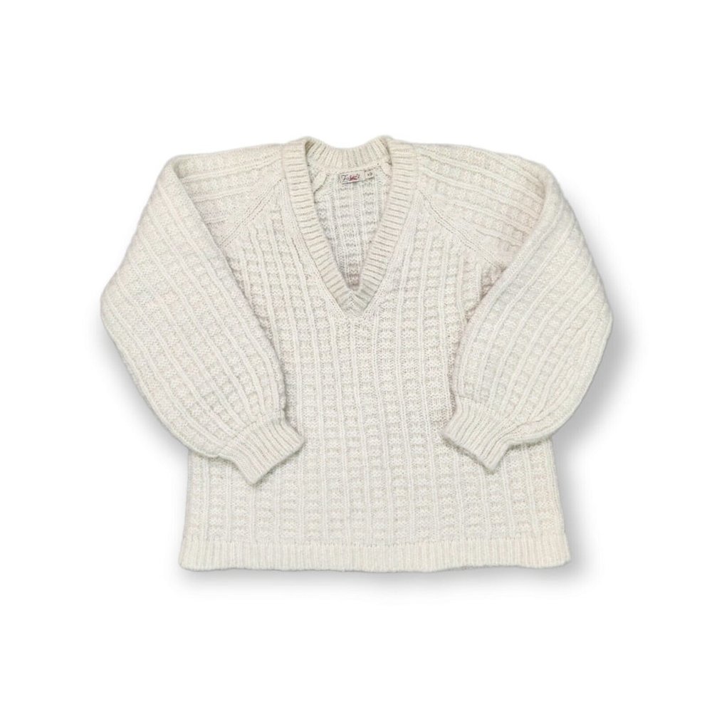 Faherty Aria Baby Alpaca Wool Balloon Sleeve V Neck Pullover Womens Medium
